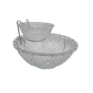 Vintage KIG Indonesia Pressed Glass Chip & Dip3 Piece Serving Bowl Set 8.5 in